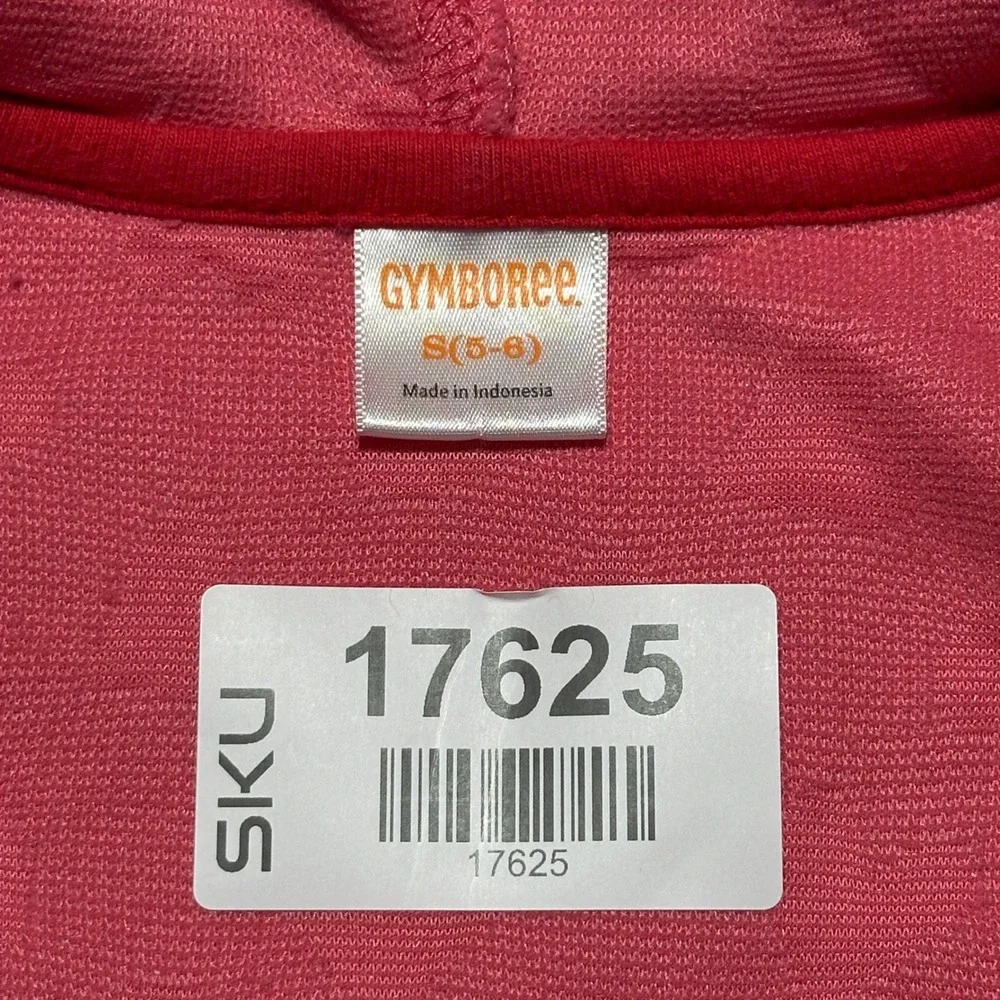 Gymboree Hoodie Kids S 5-6 Pink Embossed Heart Full Zip Puff Shoulder Excellent